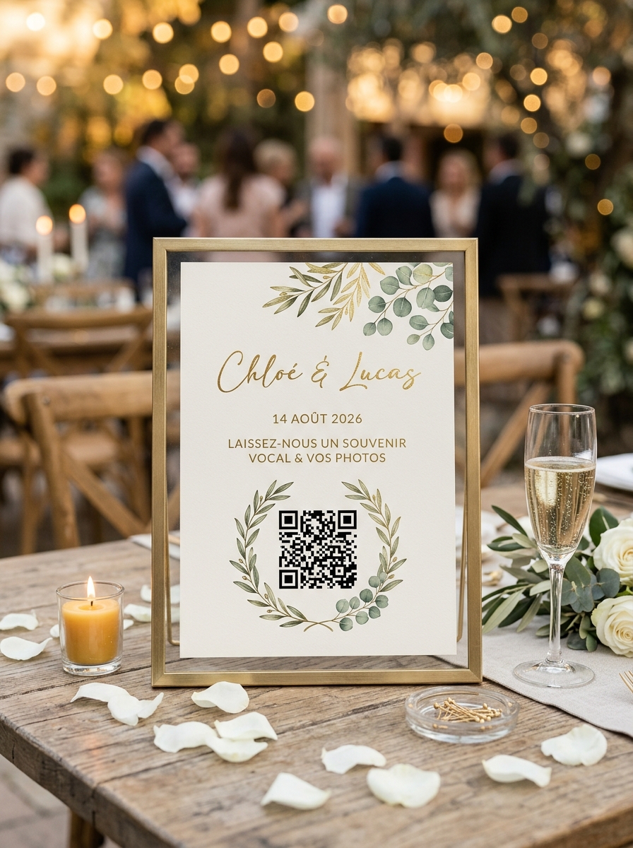 Affichette de mariage personnalisée dans son cadre doré