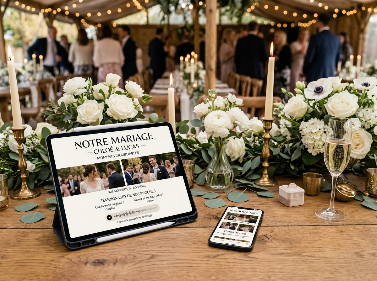 Livre numérique interactif de mariage sur tablette et smartphone avec photos et audios